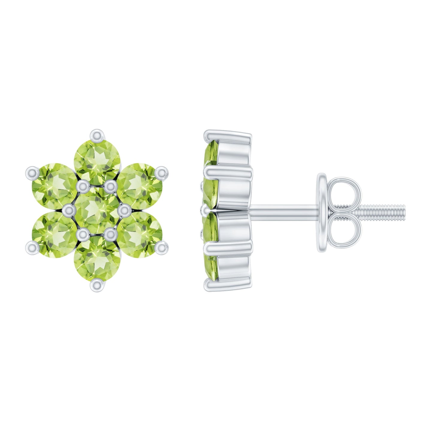 Real Peridot Flower Cluster Stud Earrings