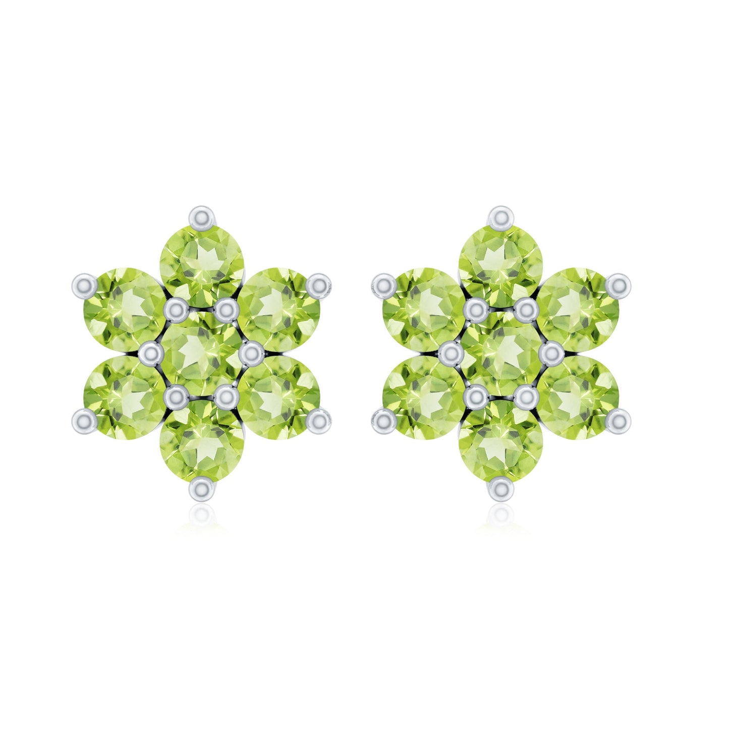 Real Peridot Flower Cluster Stud Earrings