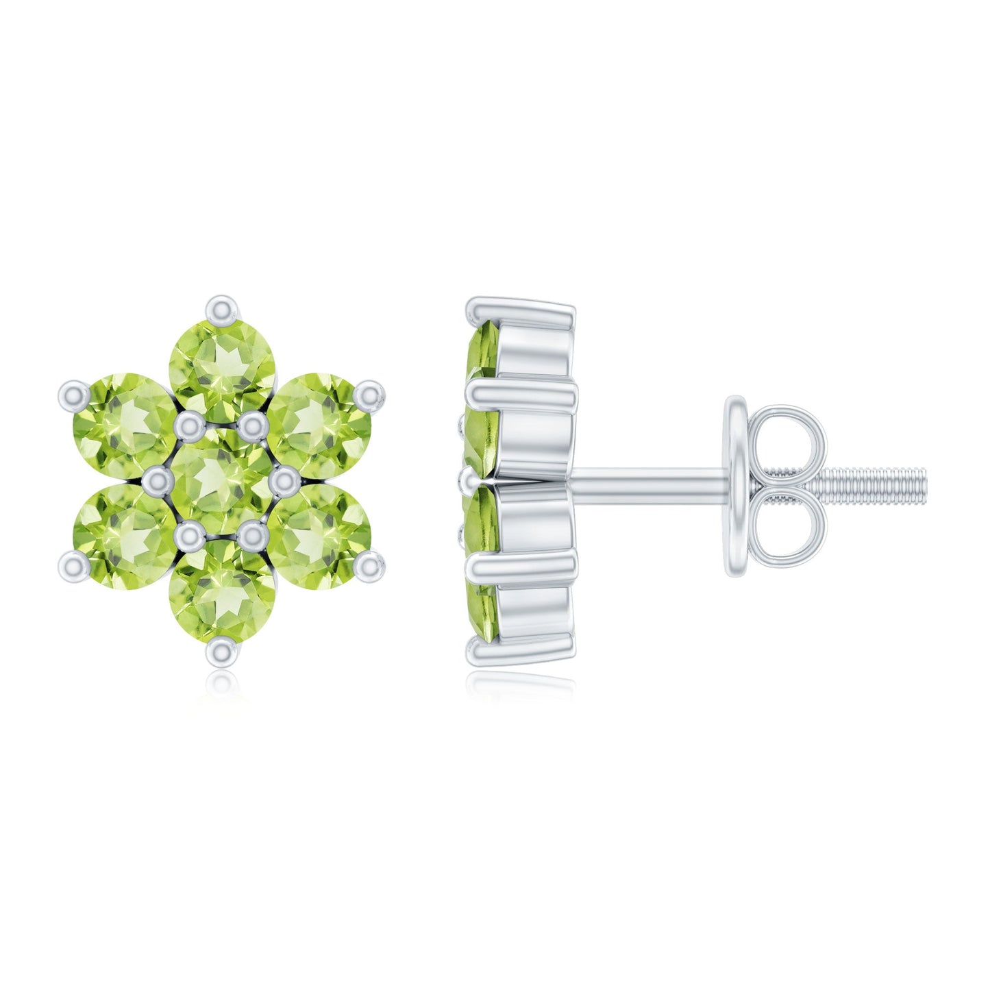 Real Peridot Flower Cluster Stud Earrings