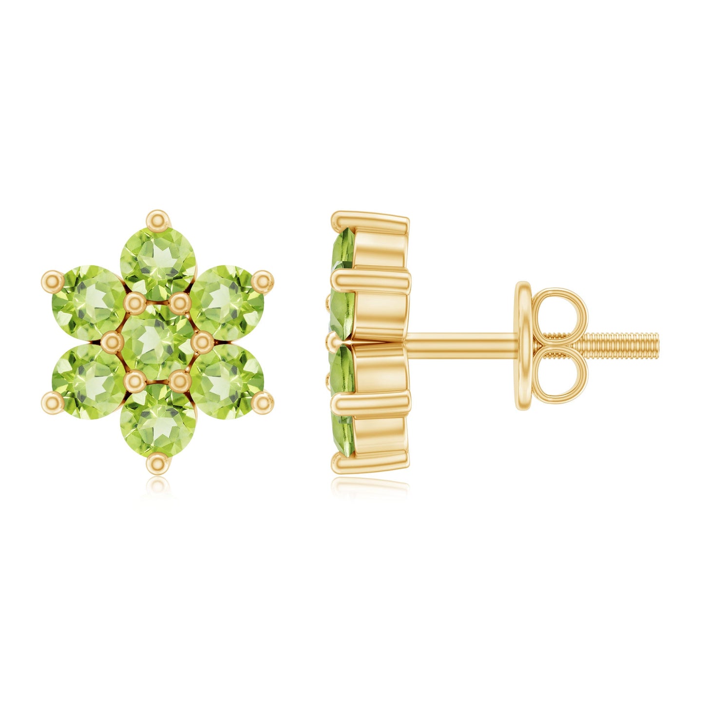 Real Peridot Flower Cluster Stud Earrings