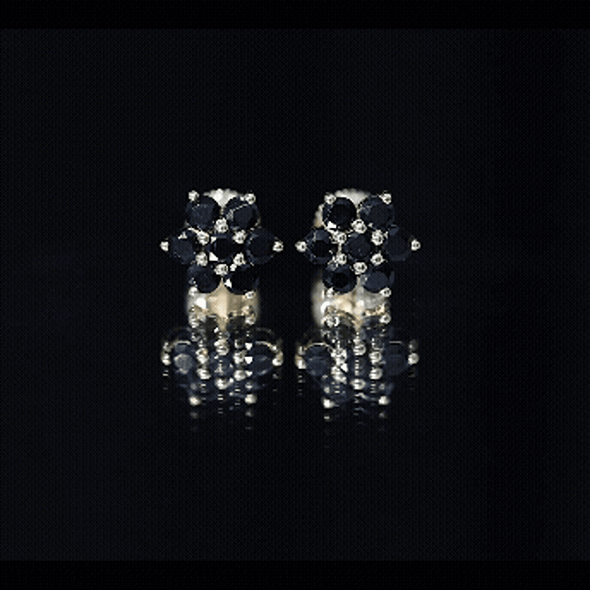Natural Black Spinel Floral Cluster Stud Earrings