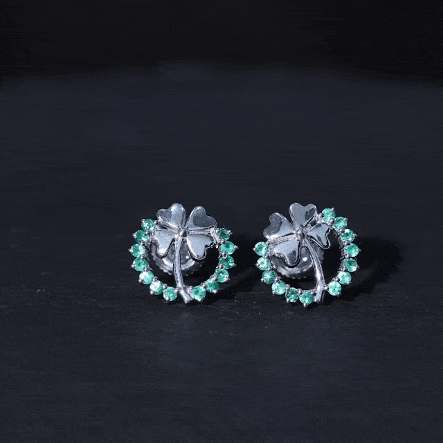 Genuine Emerald Clover Stud Earrings for Women