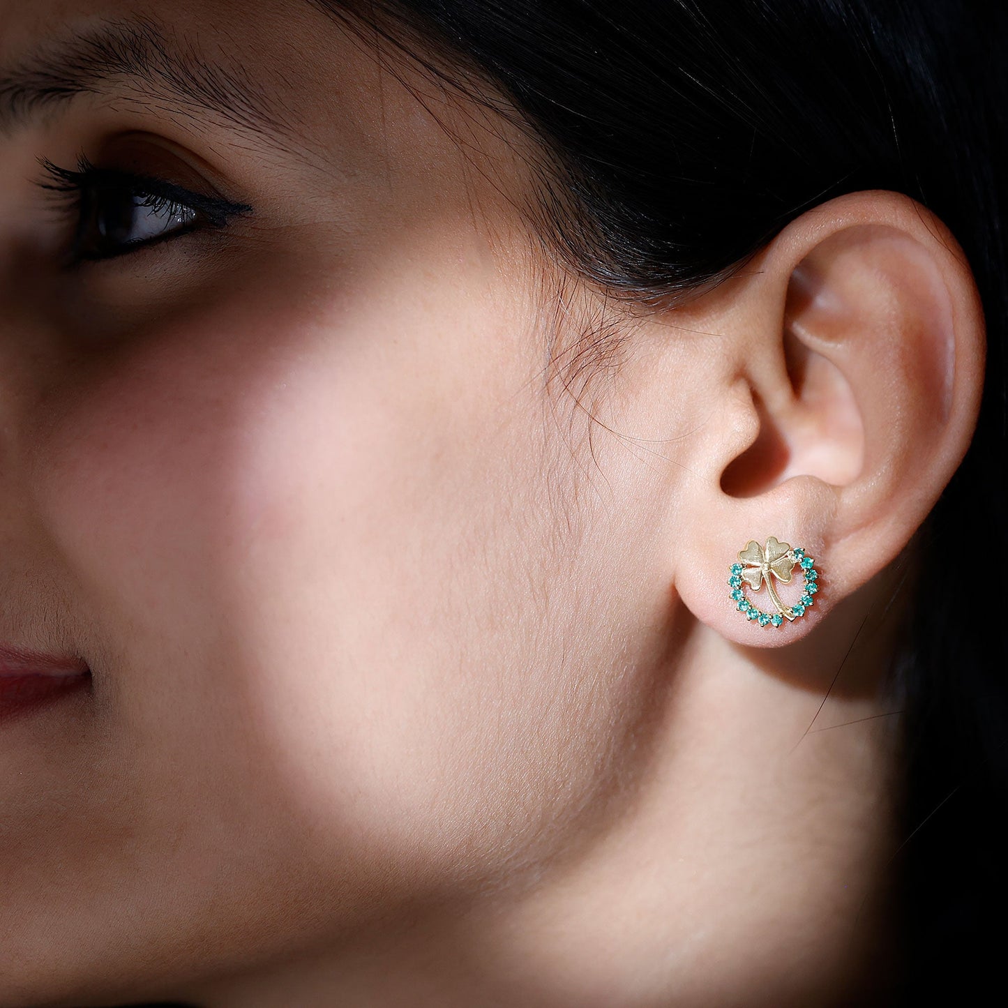 Genuine Emerald Clover Stud Earrings for Women