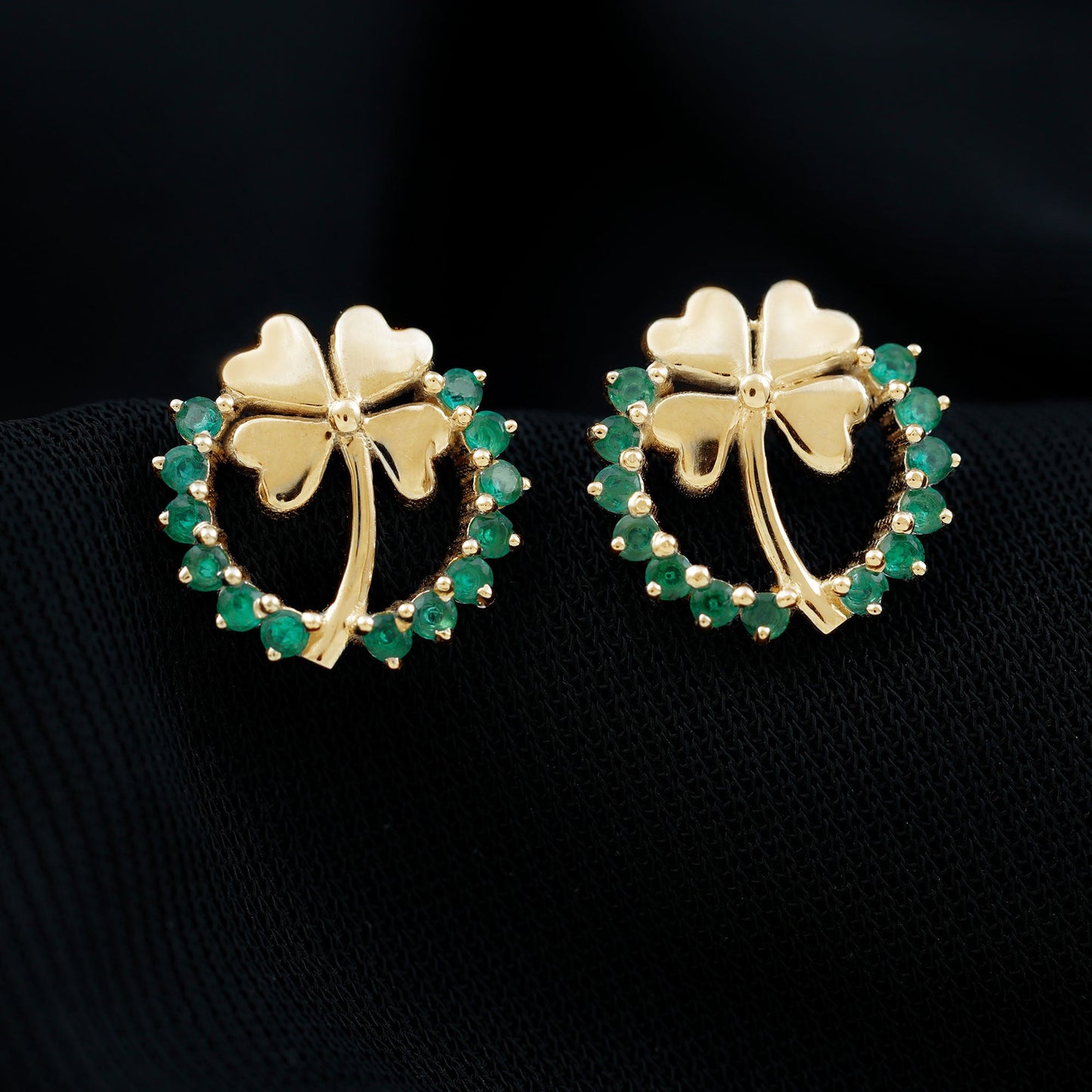 Genuine Emerald Clover Stud Earrings for Women