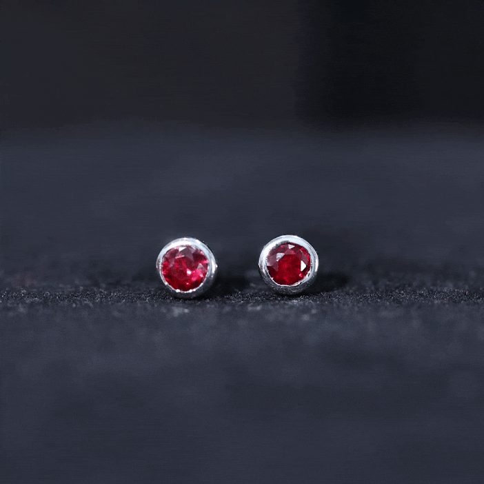 Minimalist Lab Grown Ruby Stud Earrings in Bezel Setting