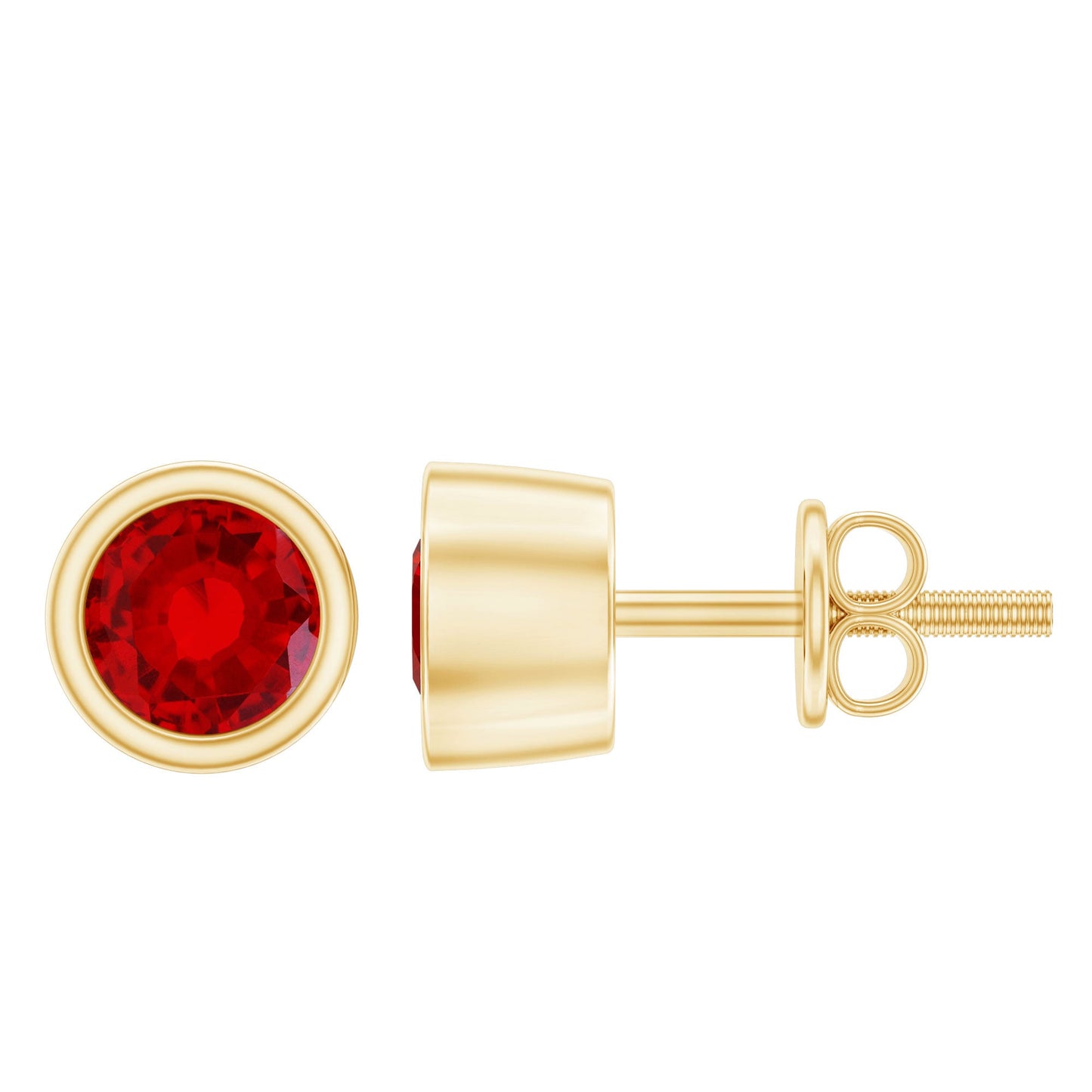 Minimalist Lab Grown Ruby Stud Earrings in Bezel Setting