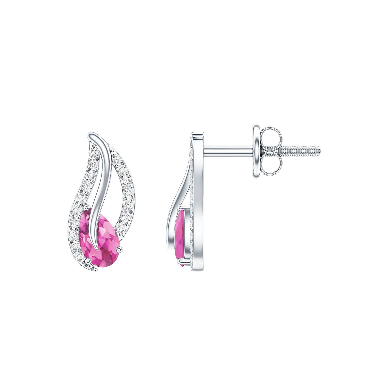 Natural Pink Tourmaline Leaf Earrings with Diamond