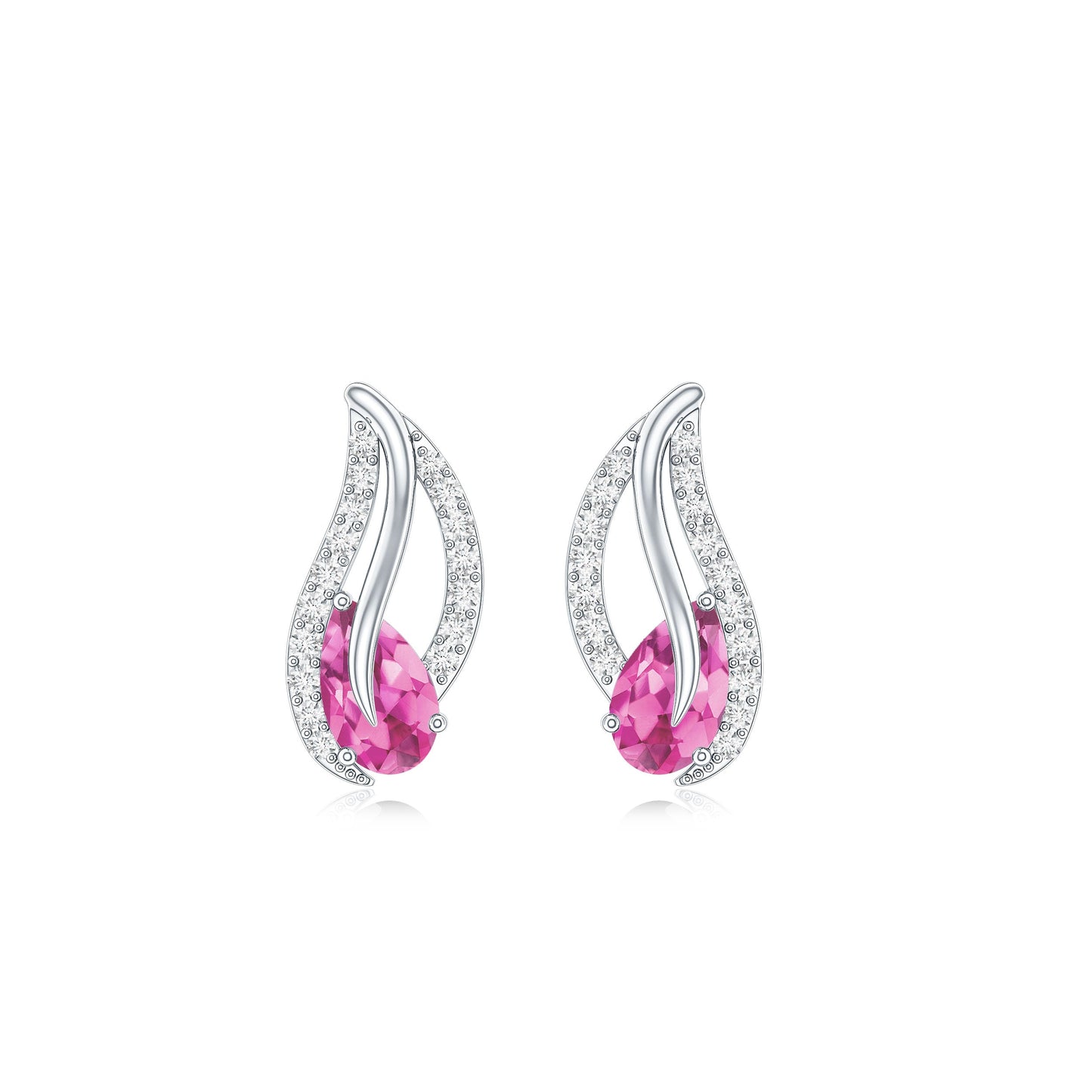 Natural Pink Tourmaline Leaf Earrings with Diamond