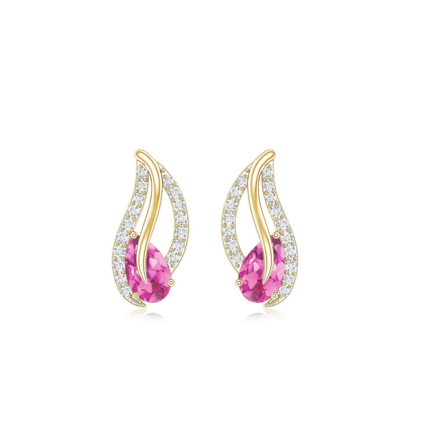 Natural Pink Tourmaline Leaf Earrings with Diamond