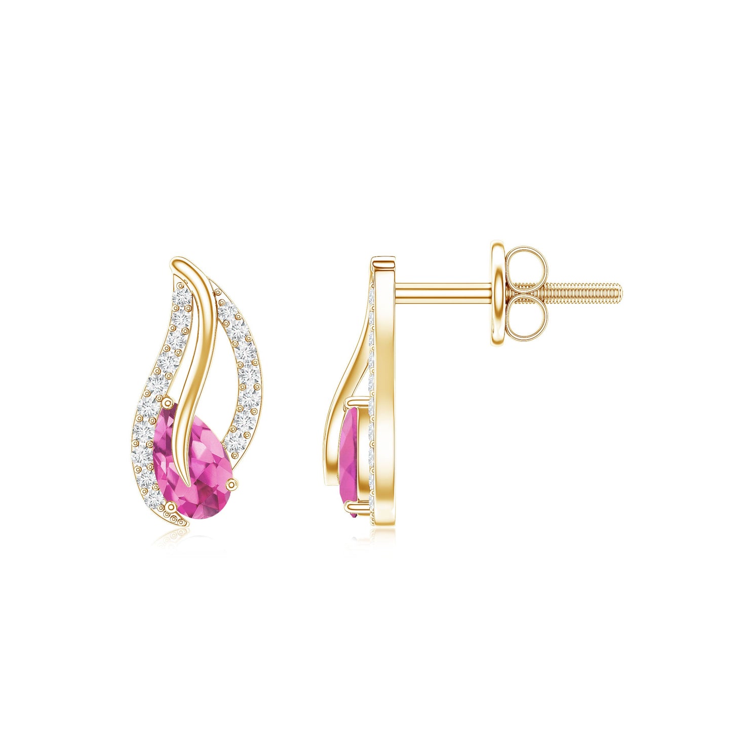 Natural Pink Tourmaline Leaf Earrings with Diamond