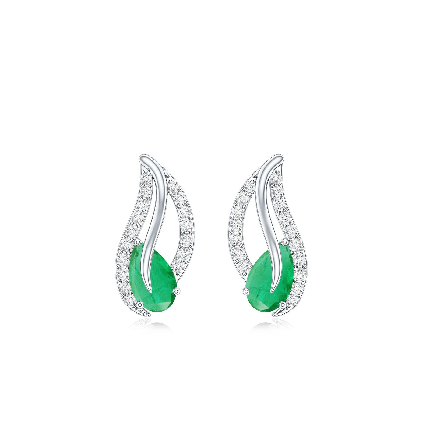 Genuine Emerald Leaf Earrings with Diamond