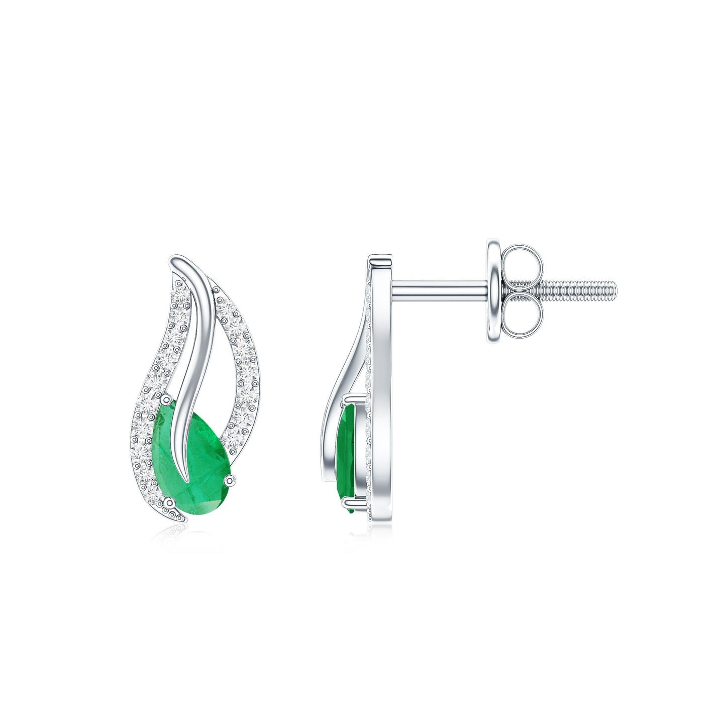 Genuine Emerald Leaf Earrings with Diamond