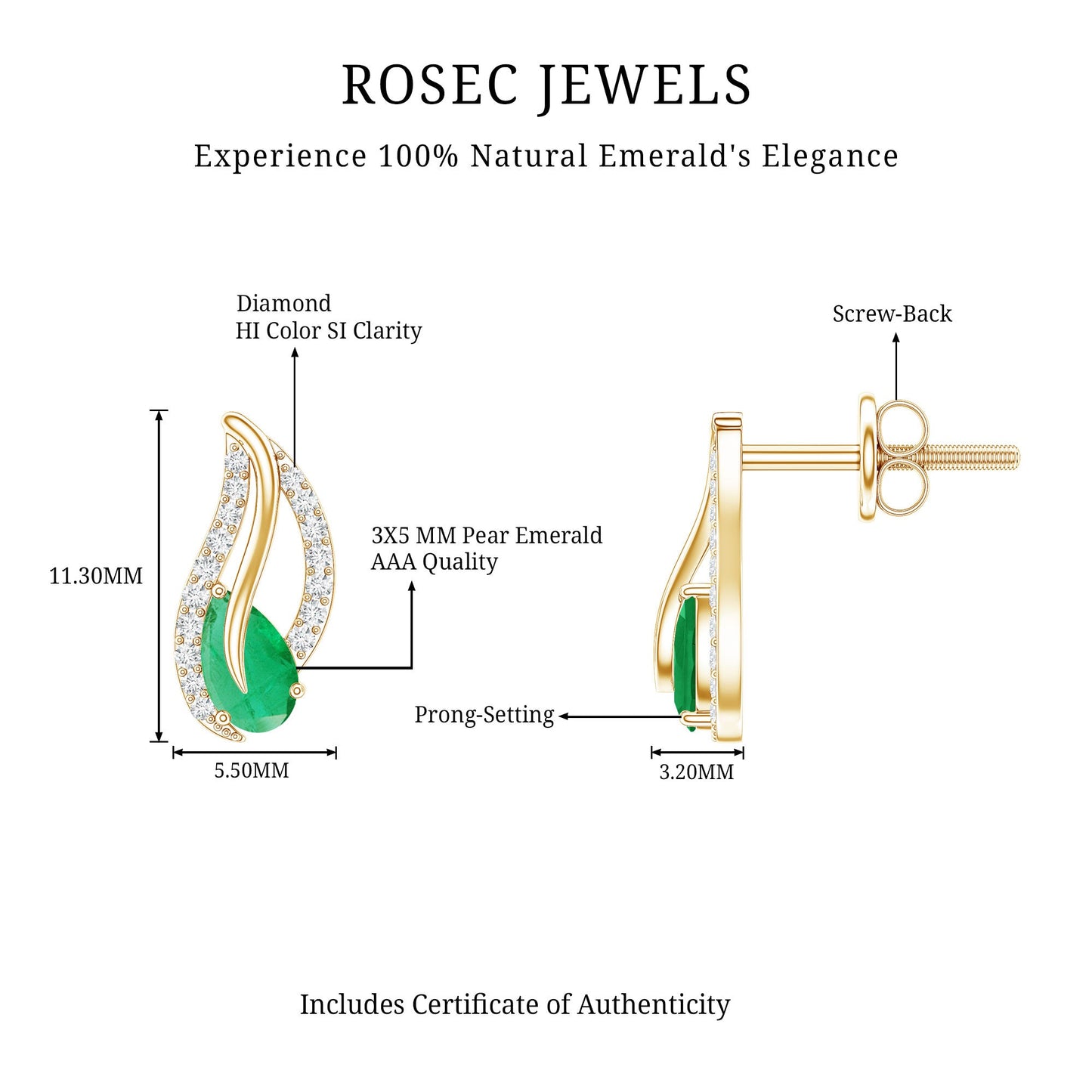 Genuine Emerald Leaf Earrings with Diamond