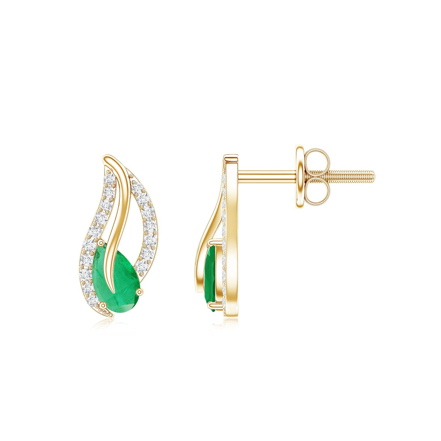 Genuine Emerald Leaf Earrings with Diamond