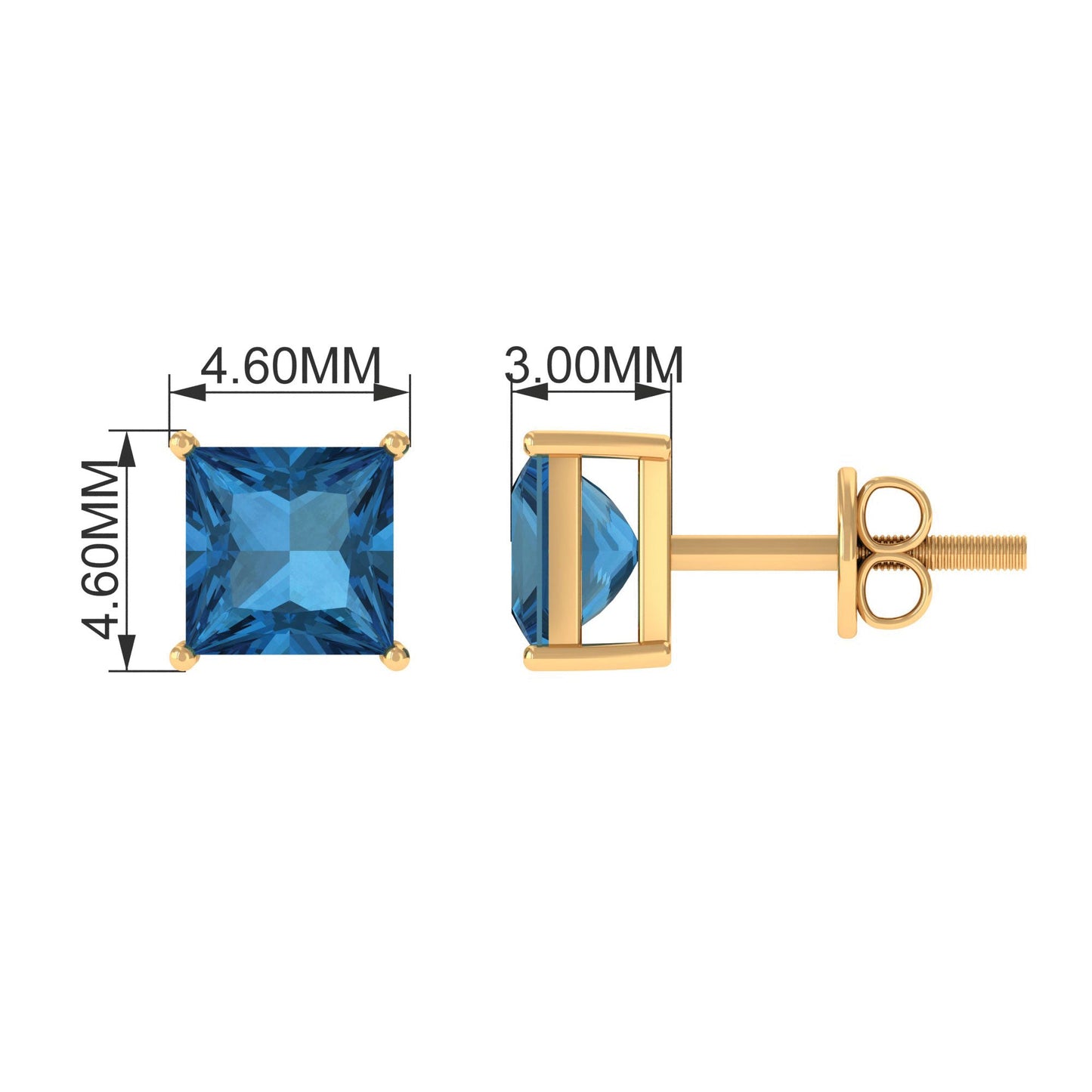 Princess Cut 2 Carat London Blue Topaz Solitaire Stud Earrings