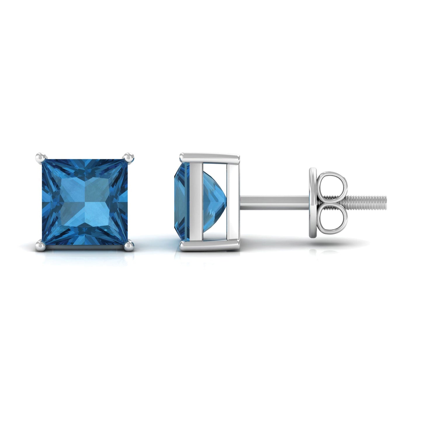 Princess Cut 2 Carat London Blue Topaz Solitaire Stud Earrings