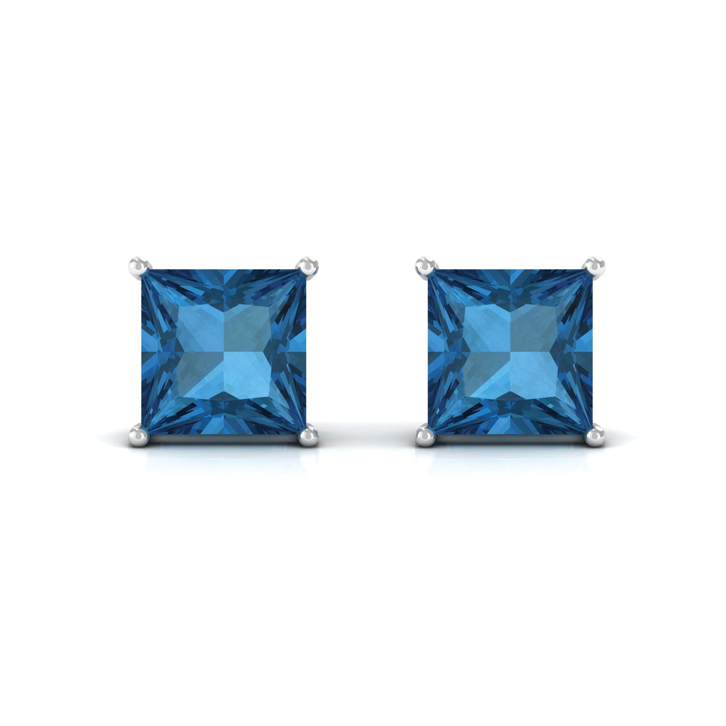 Princess Cut 2 Carat London Blue Topaz Solitaire Stud Earrings