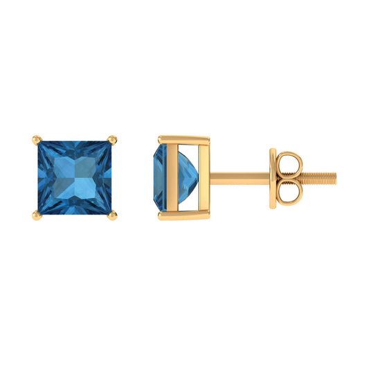 Princess Cut 2 Carat London Blue Topaz Solitaire Stud Earrings