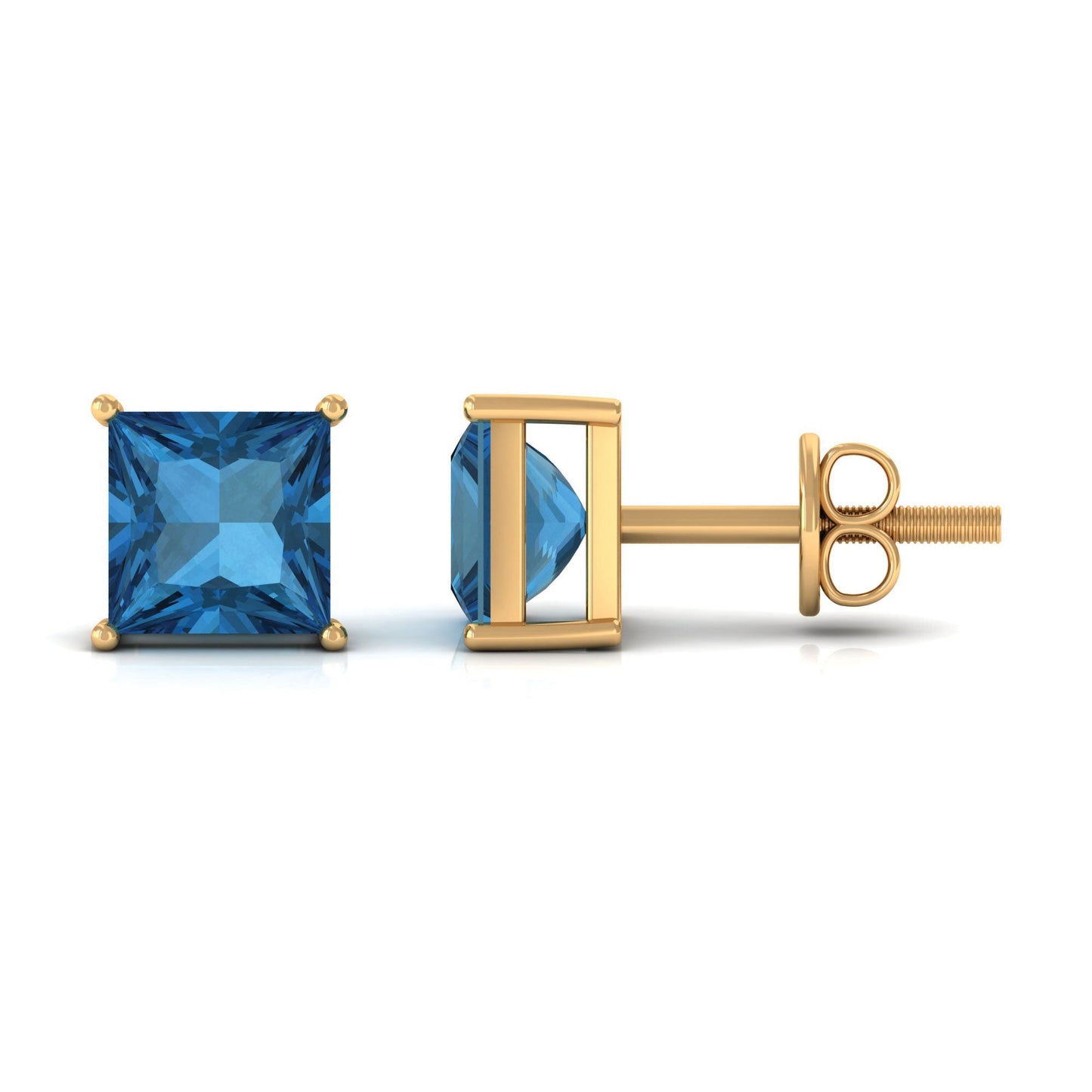 Princess Cut 2 Carat London Blue Topaz Solitaire Stud Earrings