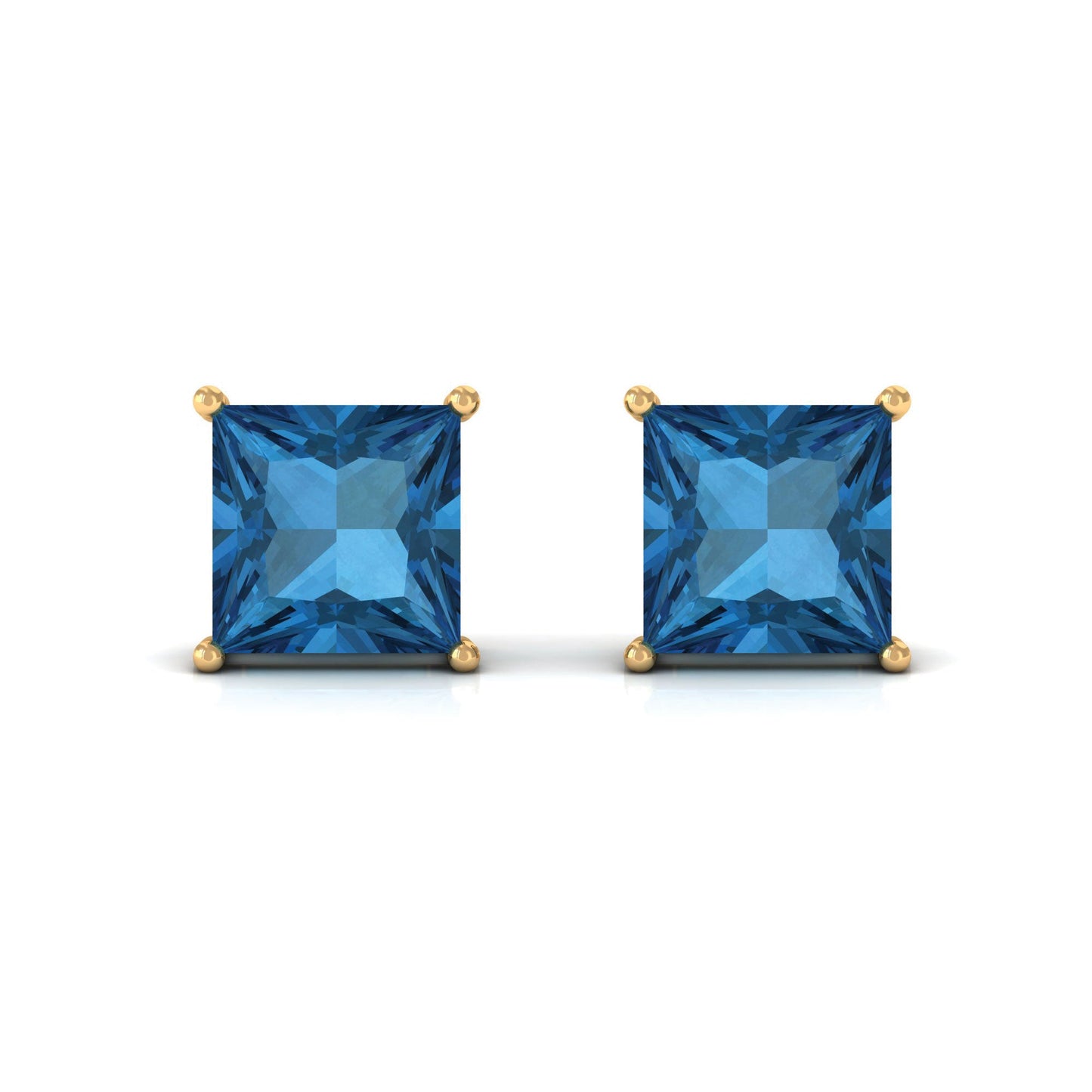Princess Cut 2 Carat London Blue Topaz Solitaire Stud Earrings