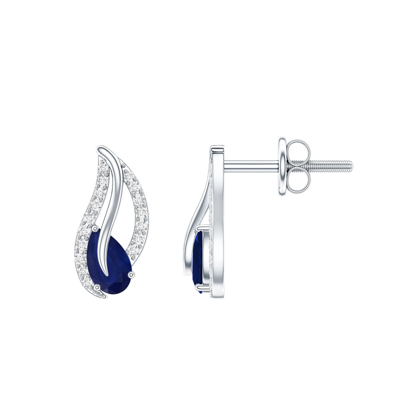 Nature Inspired Blue Sapphire Diamond Leaf Earrings