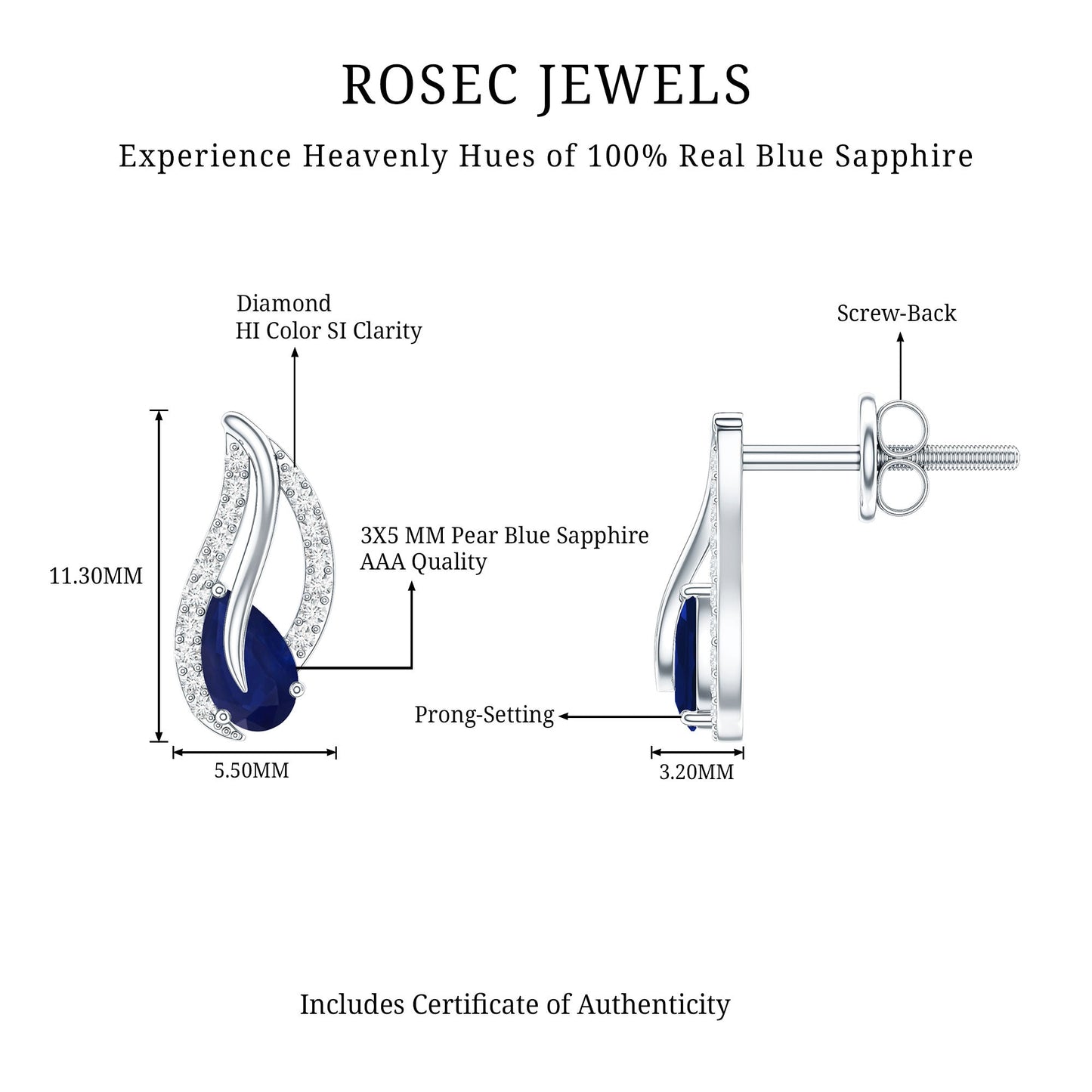 Nature Inspired Blue Sapphire Diamond Leaf Earrings