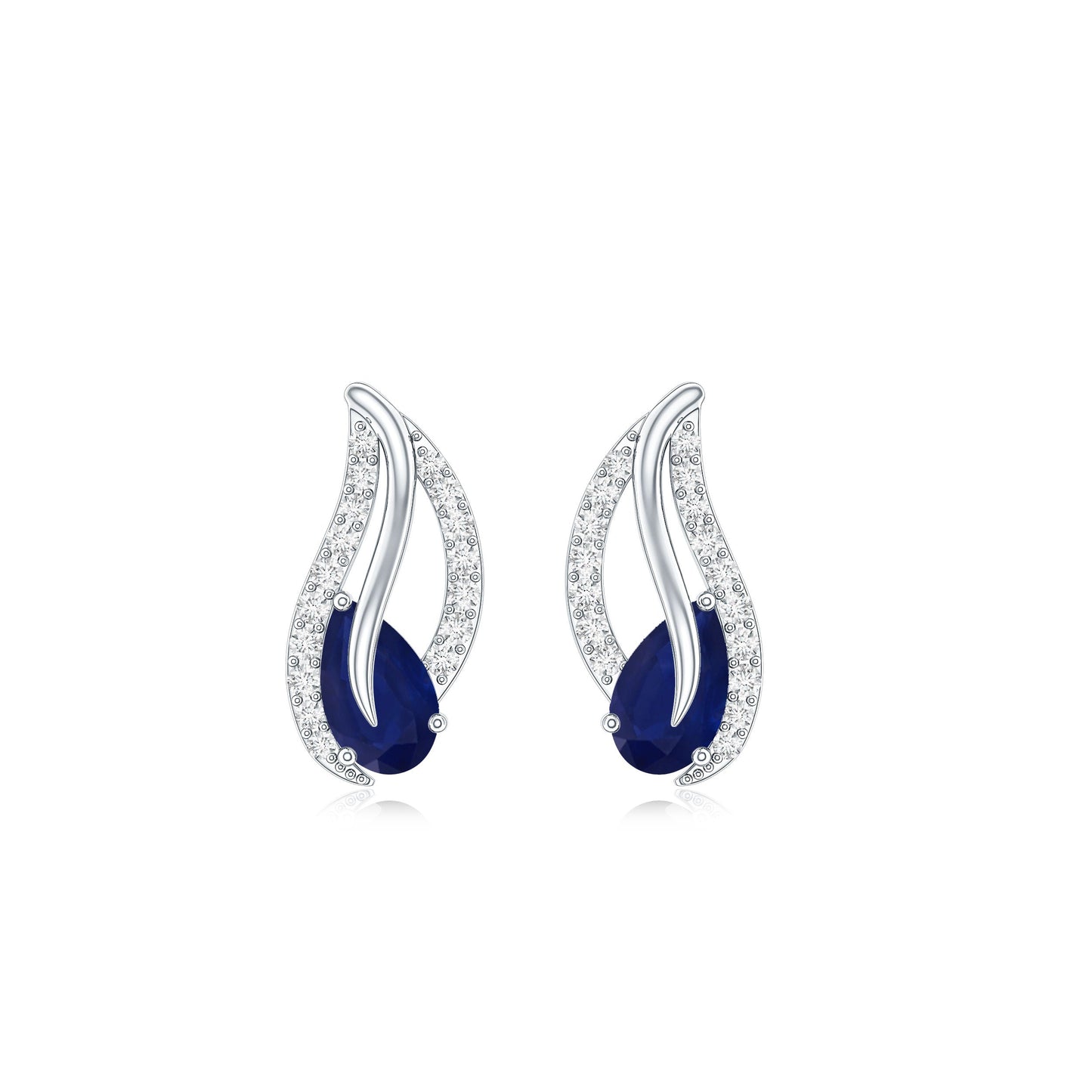 Nature Inspired Blue Sapphire Diamond Leaf Earrings