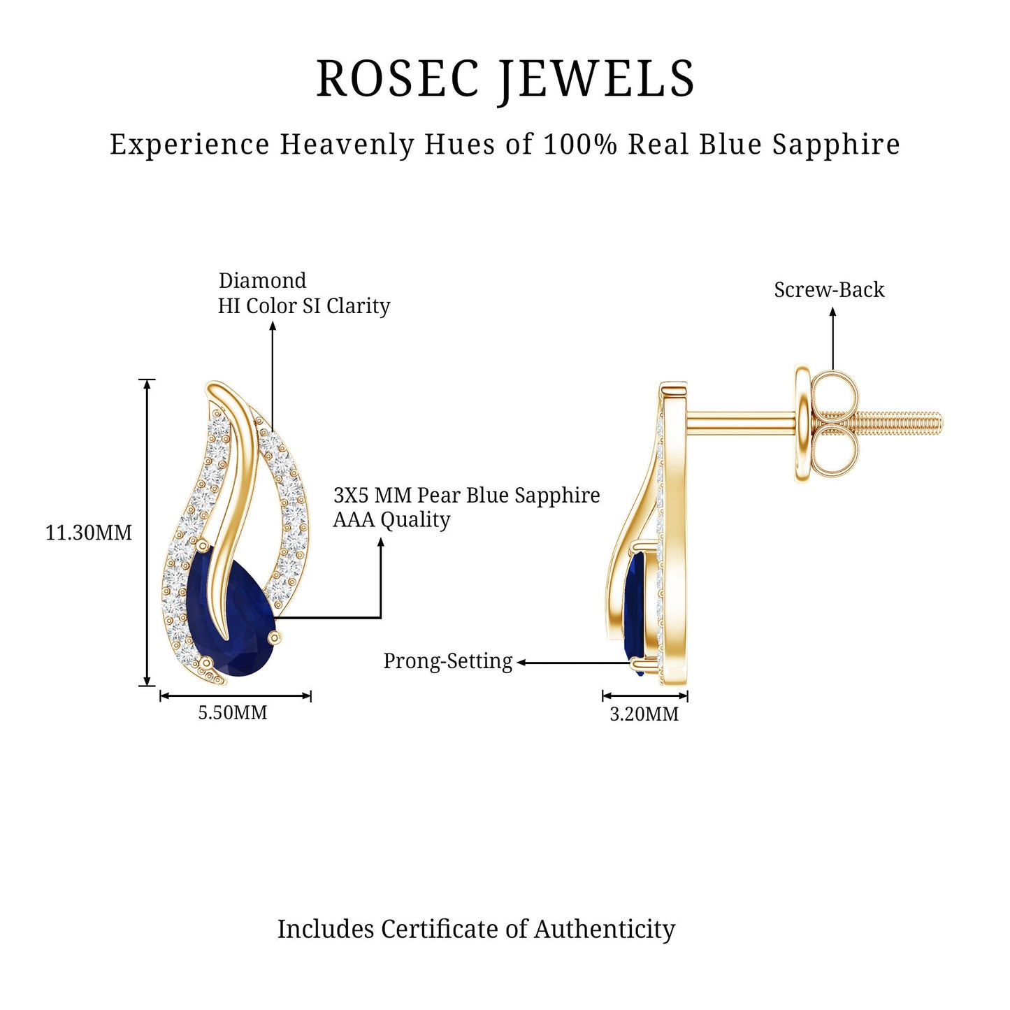 Nature Inspired Blue Sapphire Diamond Leaf Earrings