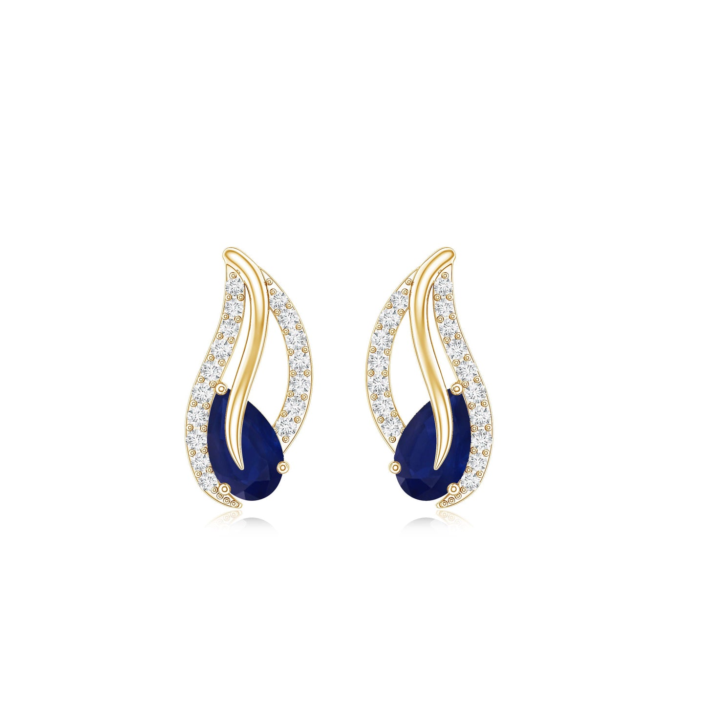 Nature Inspired Blue Sapphire Diamond Leaf Earrings