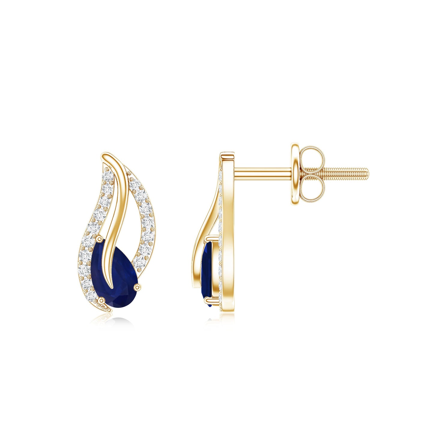 Nature Inspired Blue Sapphire Diamond Leaf Earrings