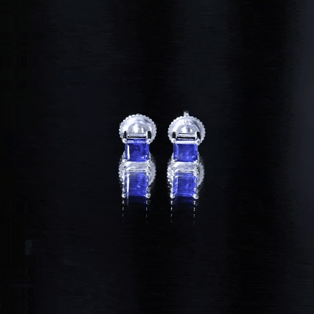0.9 Carat Solitaire Blue Sapphire Princess Cut Stud Earrings