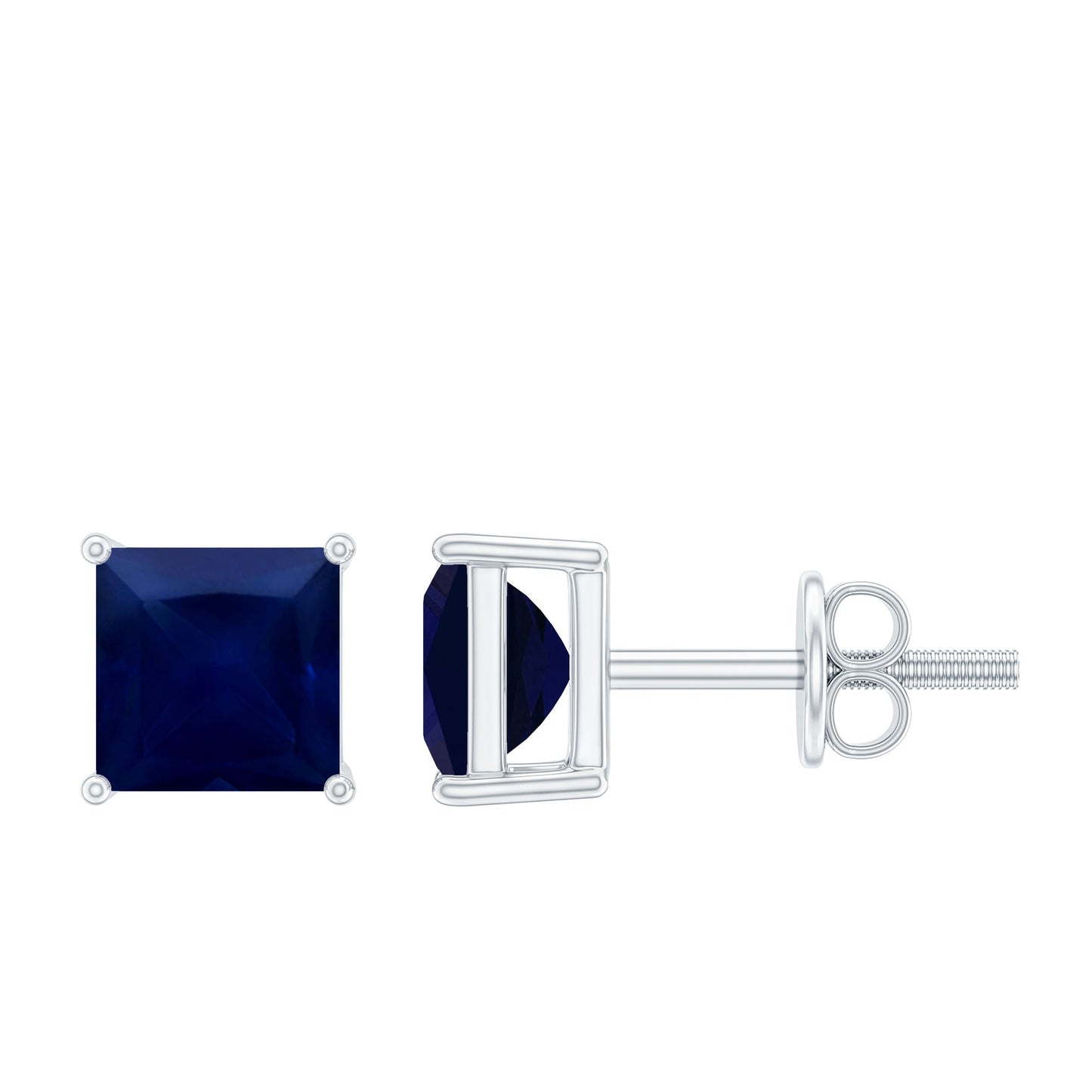 0.9 Carat Solitaire Blue Sapphire Princess Cut Stud Earrings
