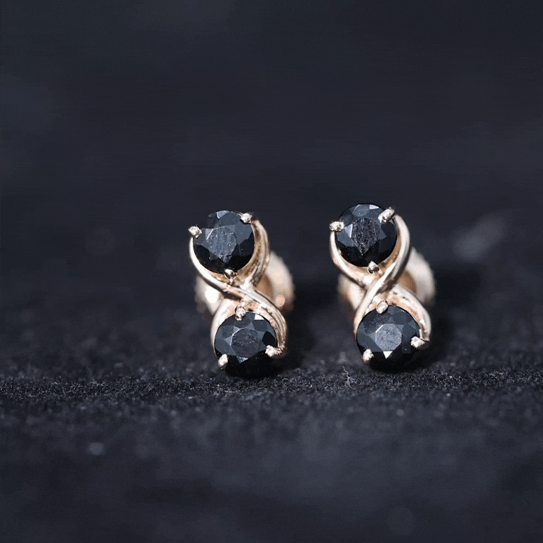 Genuine Black Spinel Two Stone Infinity Stud Earrings