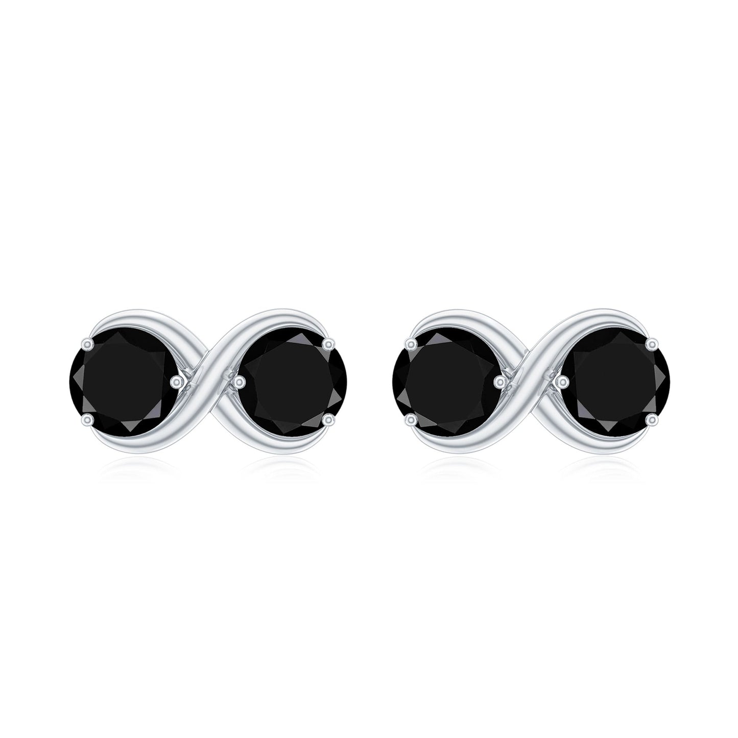 Genuine Black Spinel Two Stone Infinity Stud Earrings
