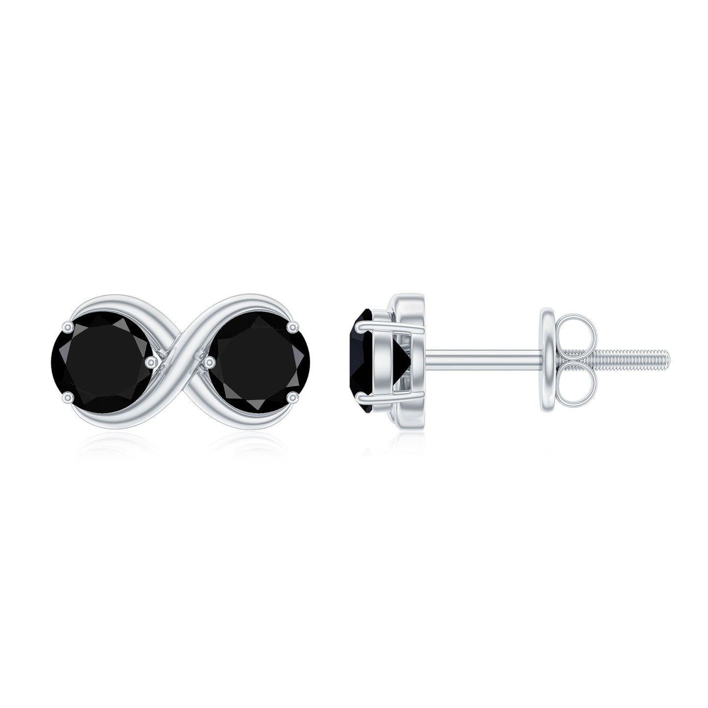 Genuine Black Spinel Two Stone Infinity Stud Earrings