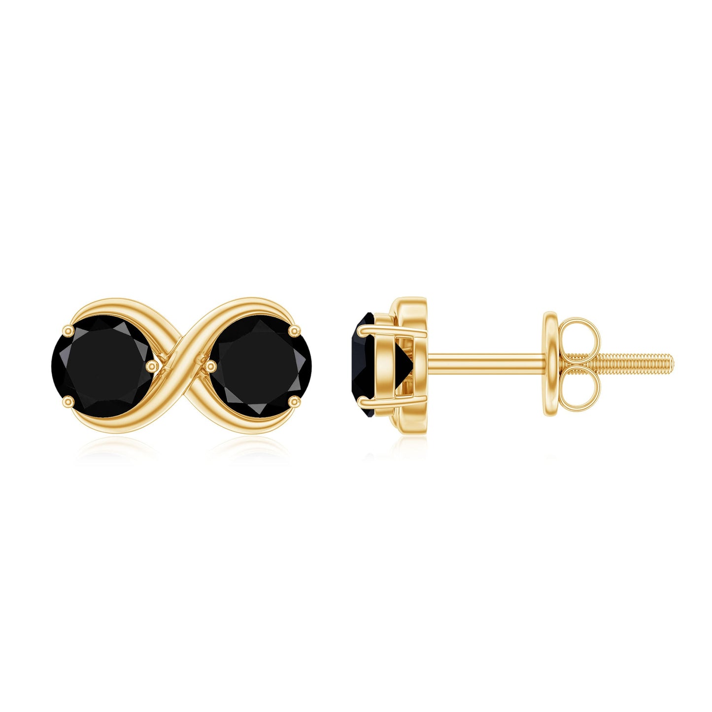 Genuine Black Spinel Two Stone Infinity Stud Earrings