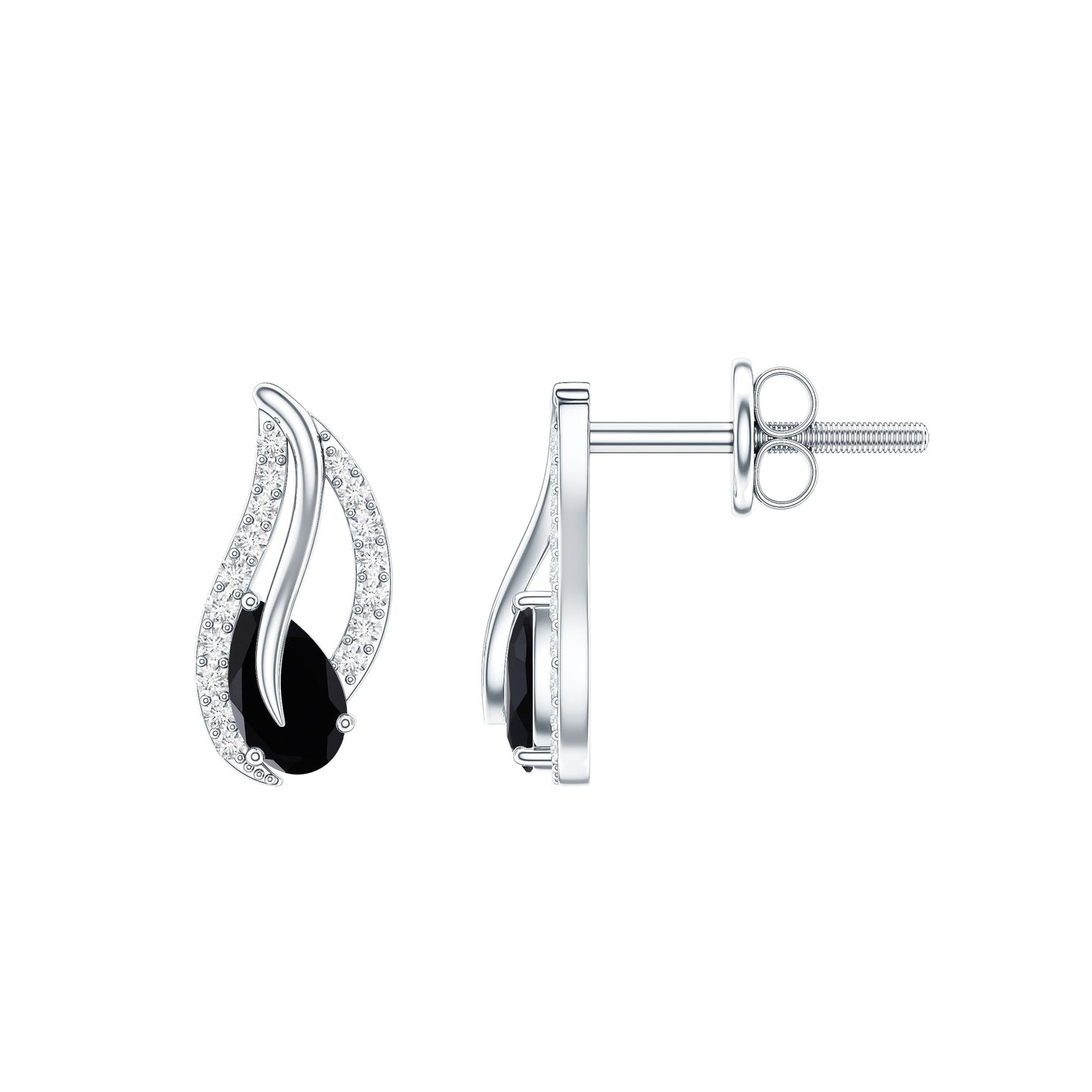 Genuine Pear Shape Black Onyx leaf Stud Earrings With Certificate