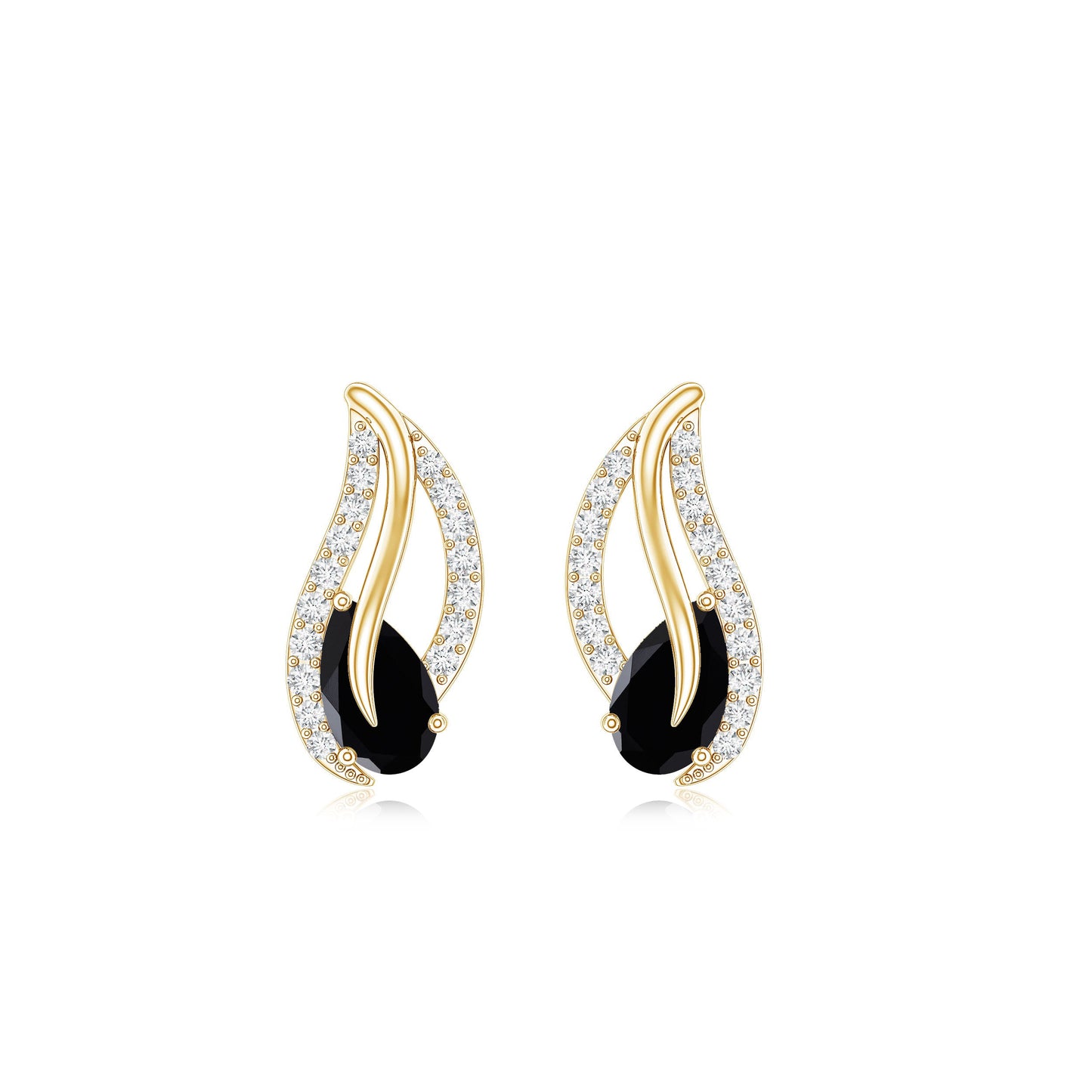 Genuine Pear Shape Black Onyx leaf Stud Earrings With Certificate