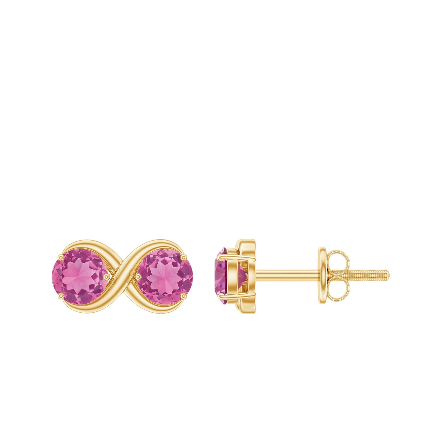 Natural Pink Tourmaline 2 Stone Stud Earrings with Screw Back
