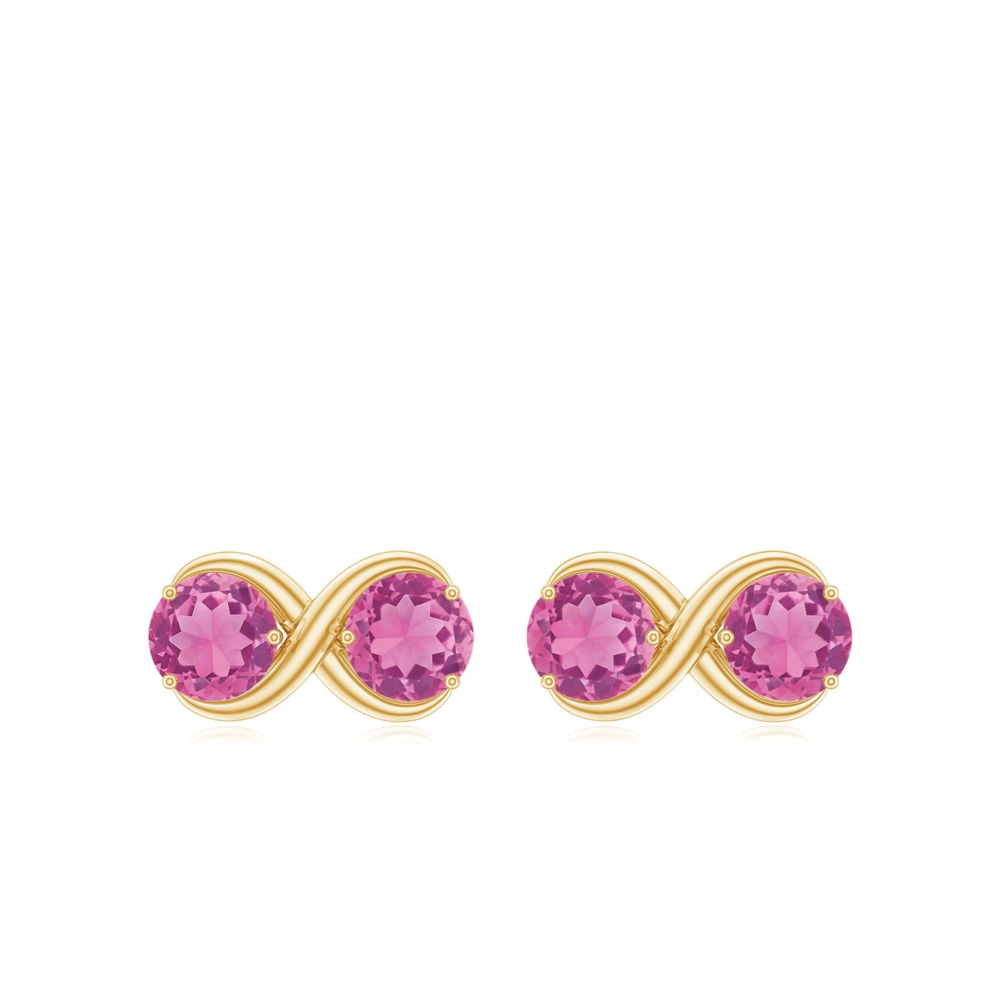 Natural Pink Tourmaline 2 Stone Stud Earrings with Screw Back