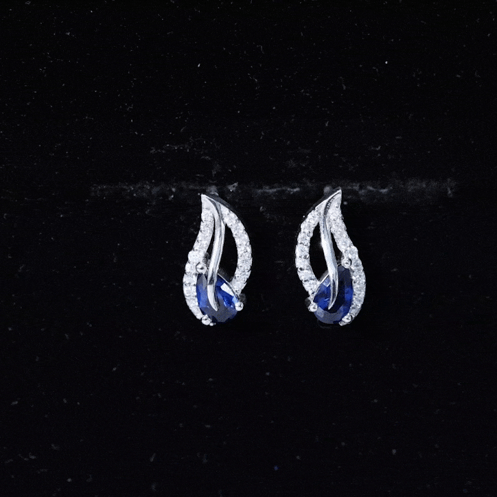 Lab Created Blue Sapphire and Moissanite Leaf Stud Earrings