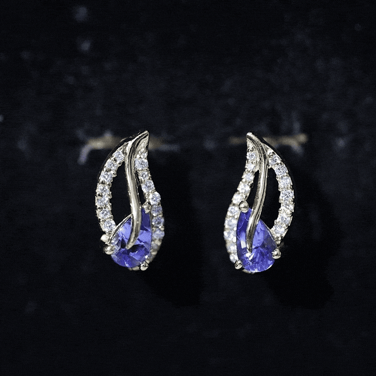 Pear Shape Tanzanite and Diamond Leaf Stud Earrings