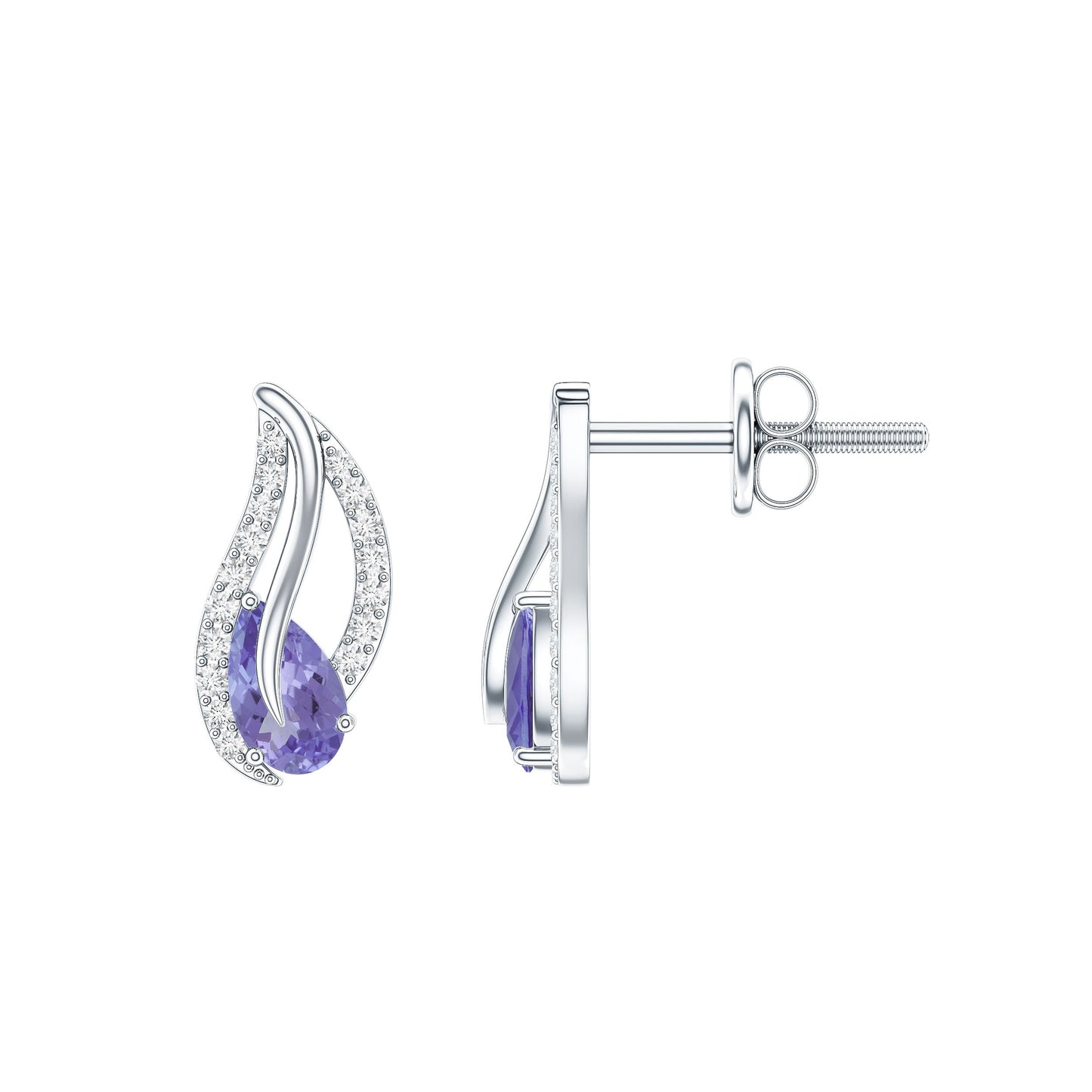 Pear Shape Tanzanite and Diamond Leaf Stud Earrings