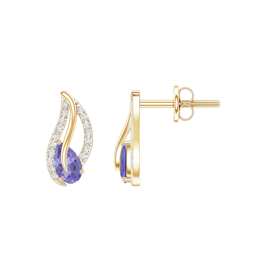 Pear Shape Tanzanite and Diamond Leaf Stud Earrings