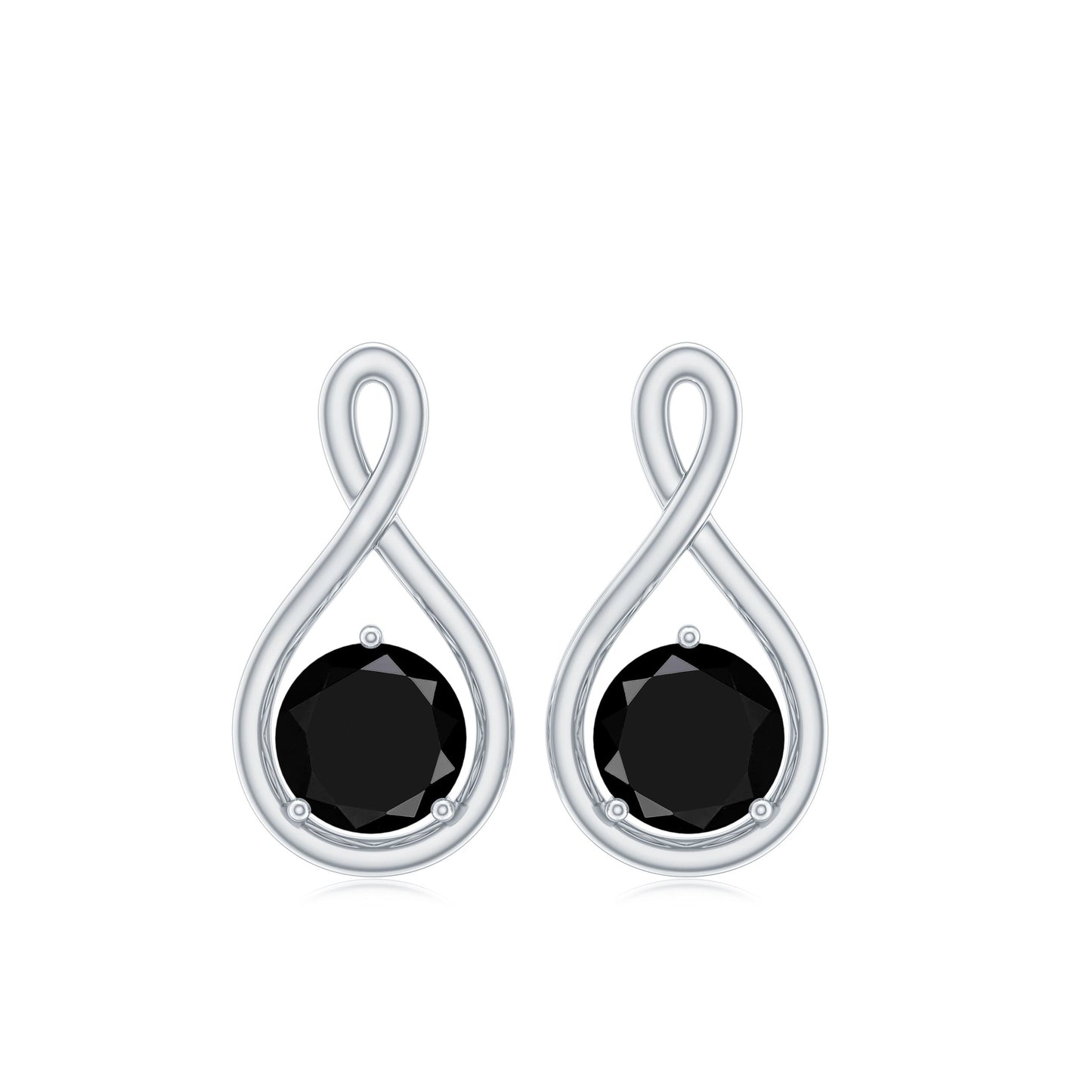 Certified Real Black Spinel Infinity Earrings with Screw Back