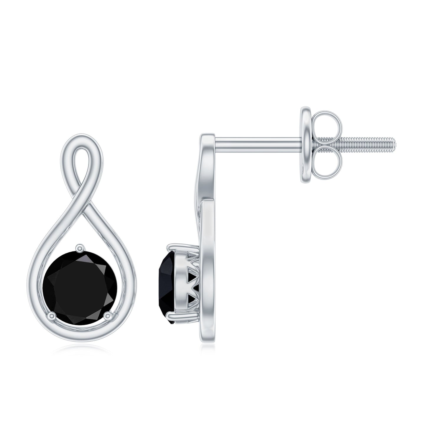 Certified Real Black Spinel Infinity Earrings with Screw Back