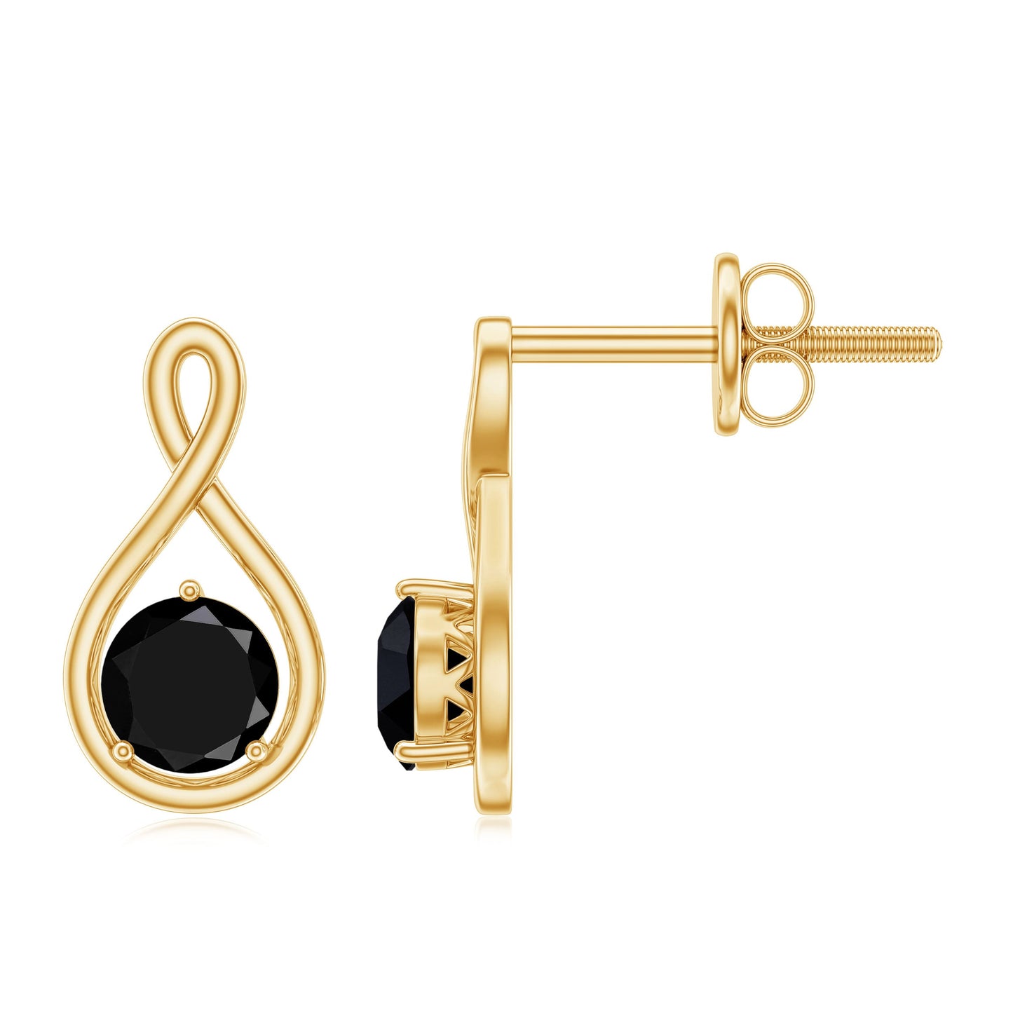 Certified Real Black Spinel Infinity Earrings with Screw Back