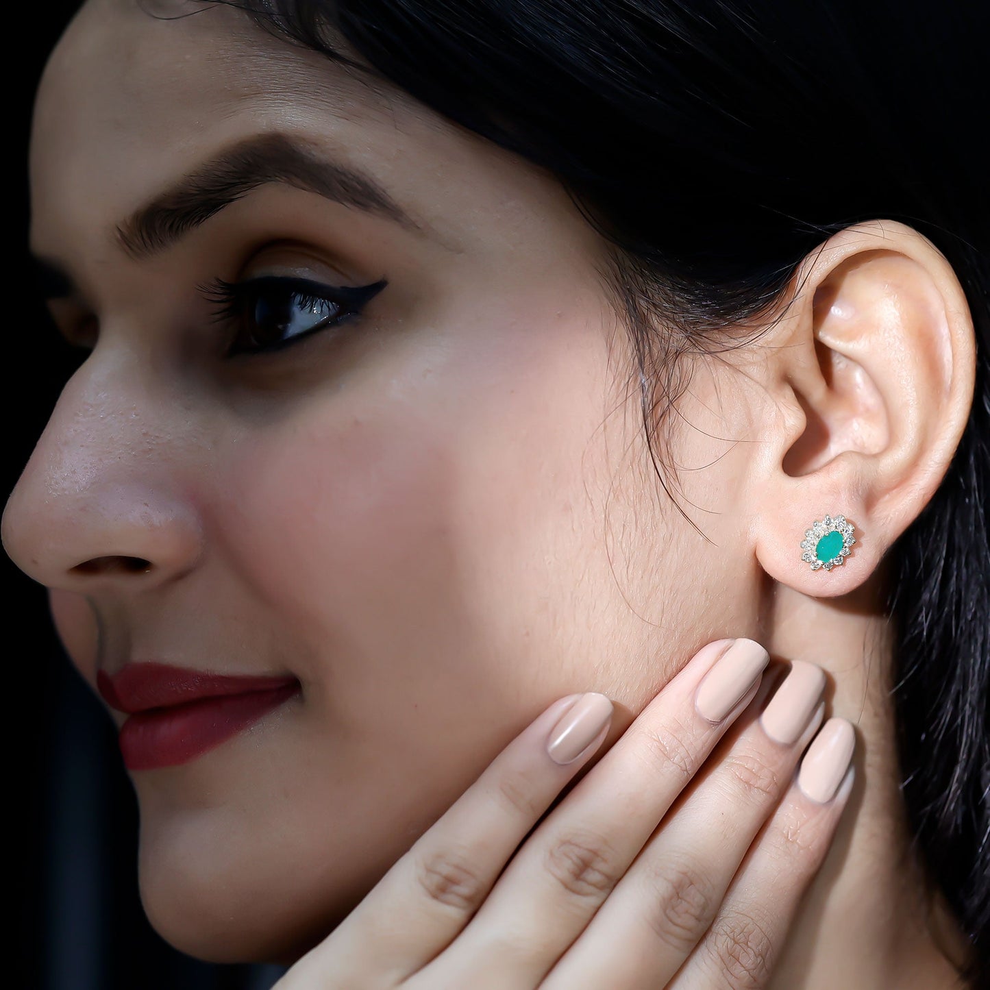 Natural 0.8 Carat Oval Cut Emerald and Diamond Earrings