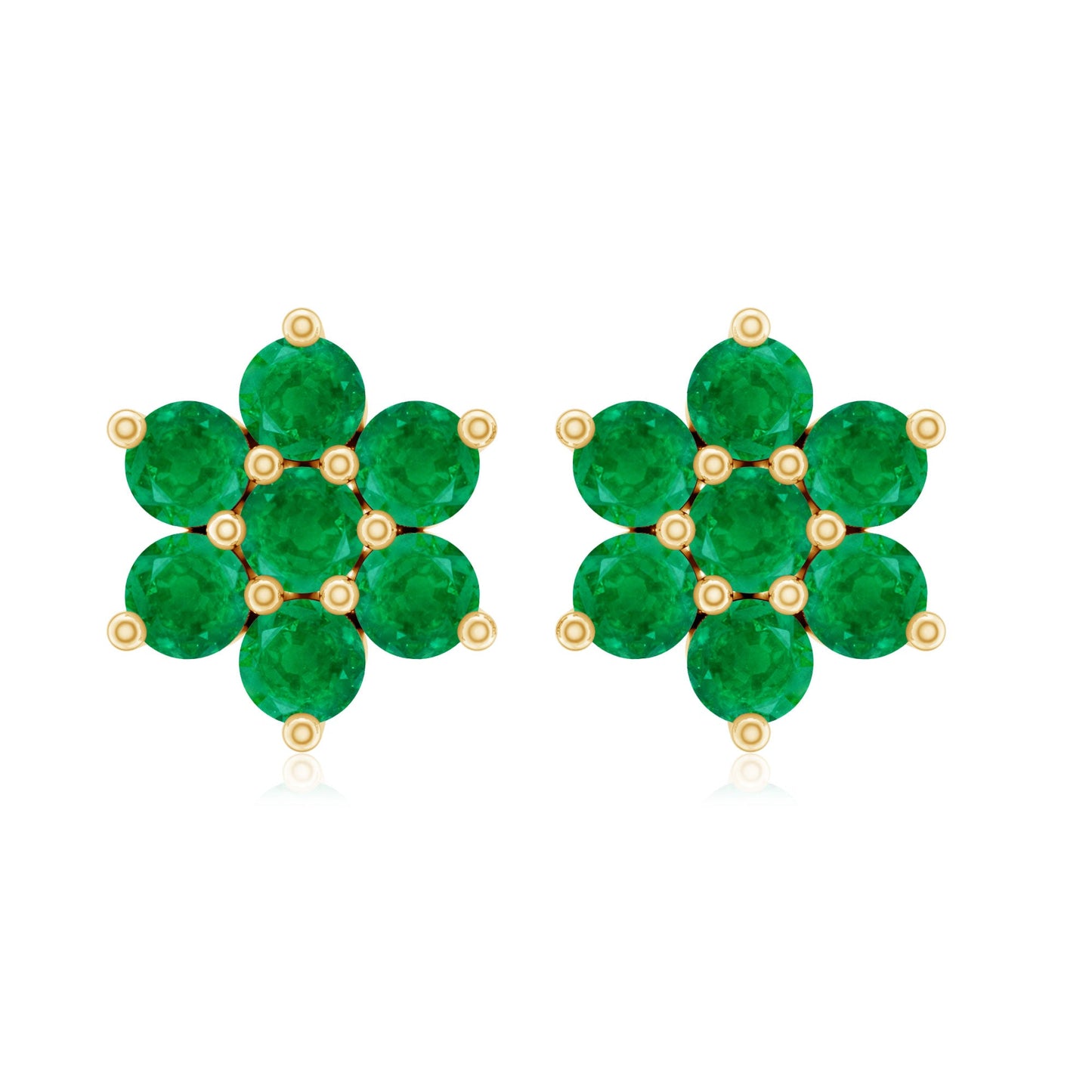 Natural Emerald Flower Stud Earrings with Screw Back