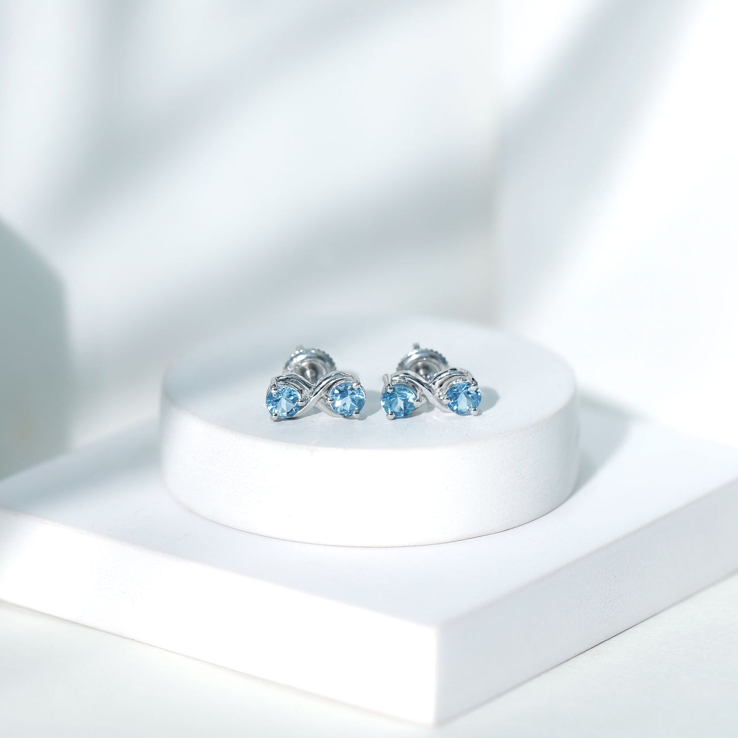 Real Aquamarine Infinity Stud Earrings
